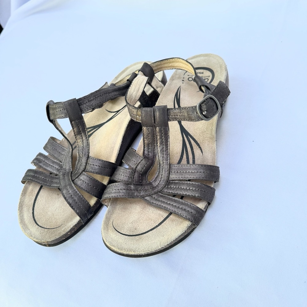 ABEO Bea Braid Sandals Womens US 10 Silver Gray Wedge Heel Strappy Slingback